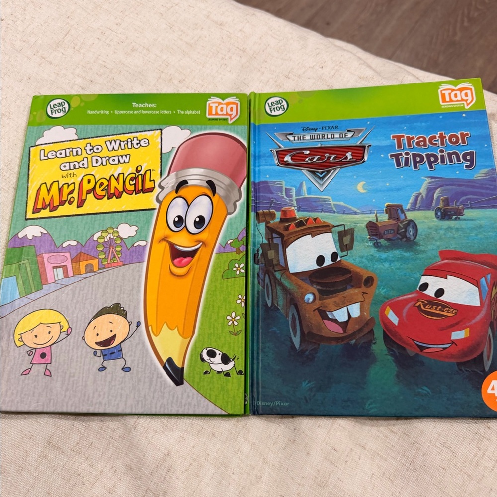 LeapFrog Tag Activity Books Bundle - Green Learn to Write & Cars Tractor Tipping